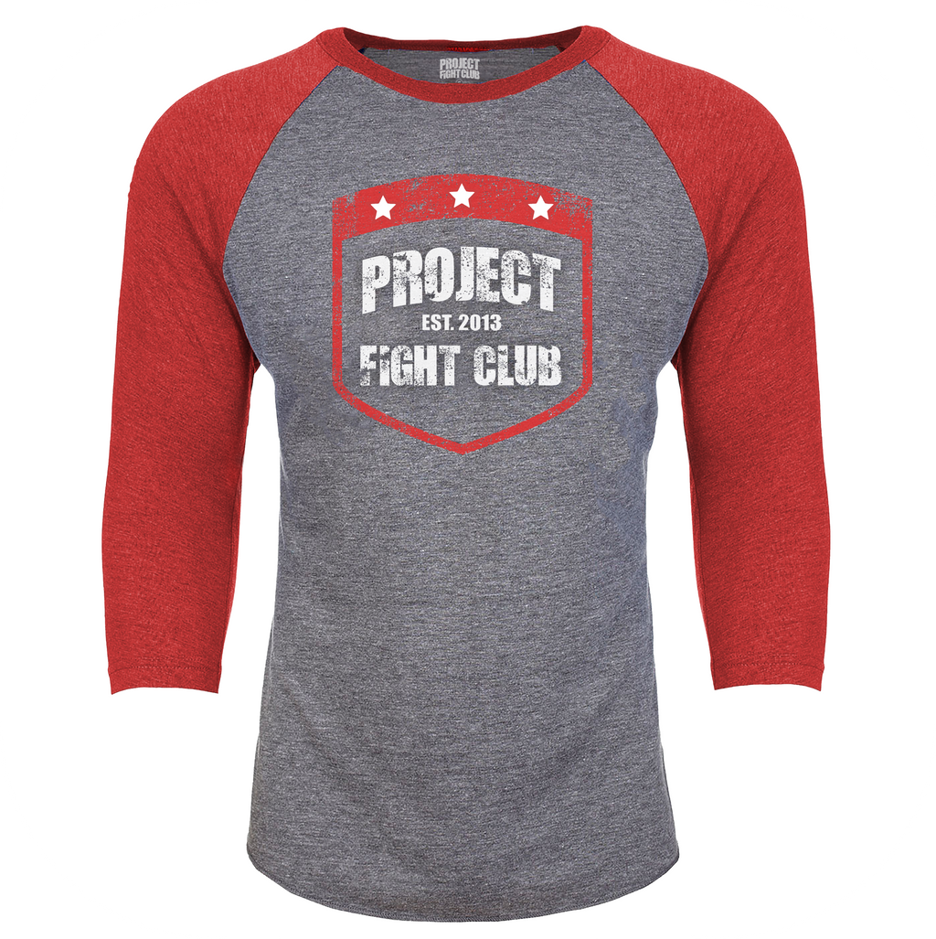 GREY & RED BASEBALL TEE - HONOR FIREFIGHTERS & EMTs