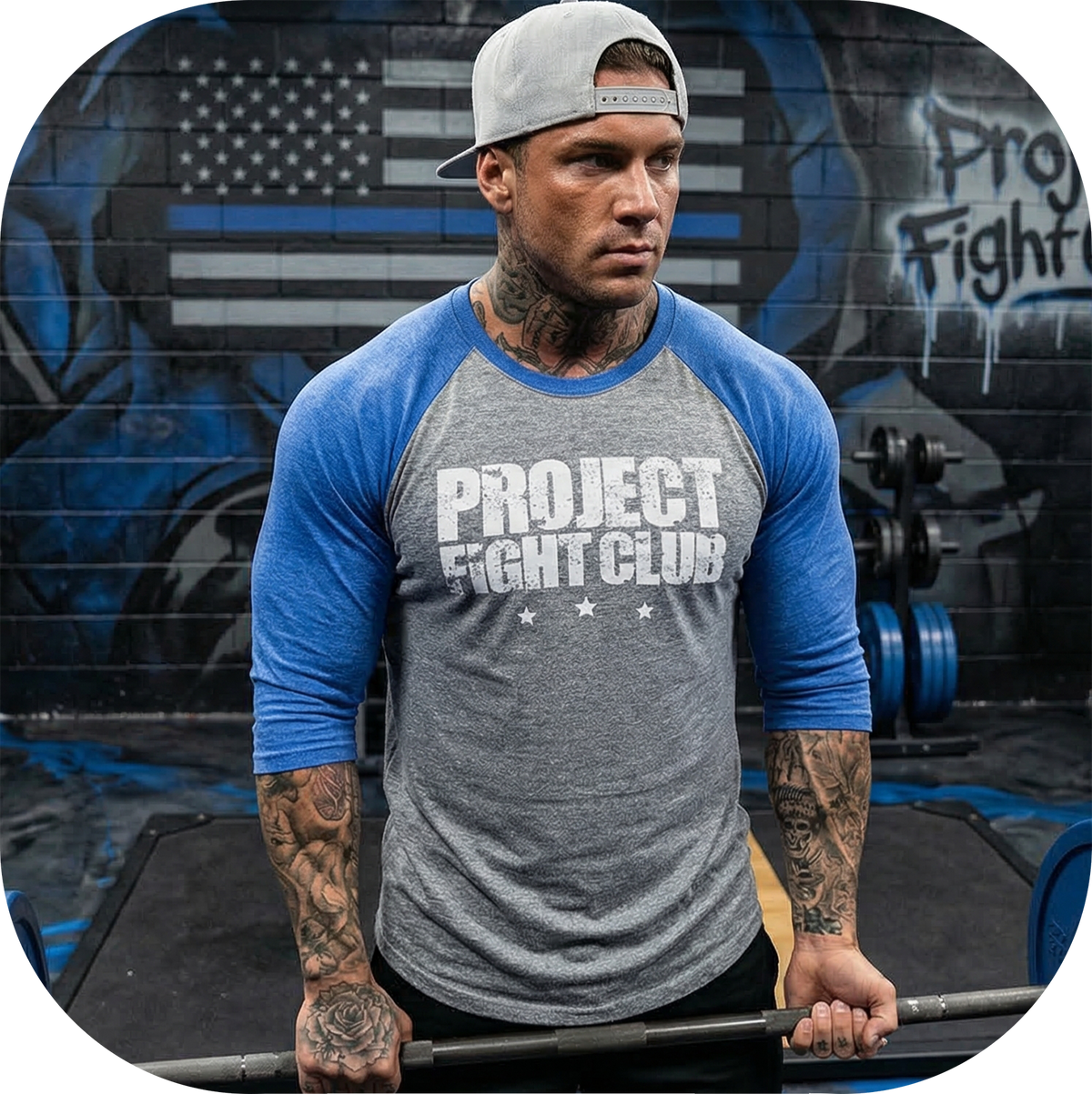 GREY & BLUE BASEBALL TEE #2 - SUPPORT POLICE