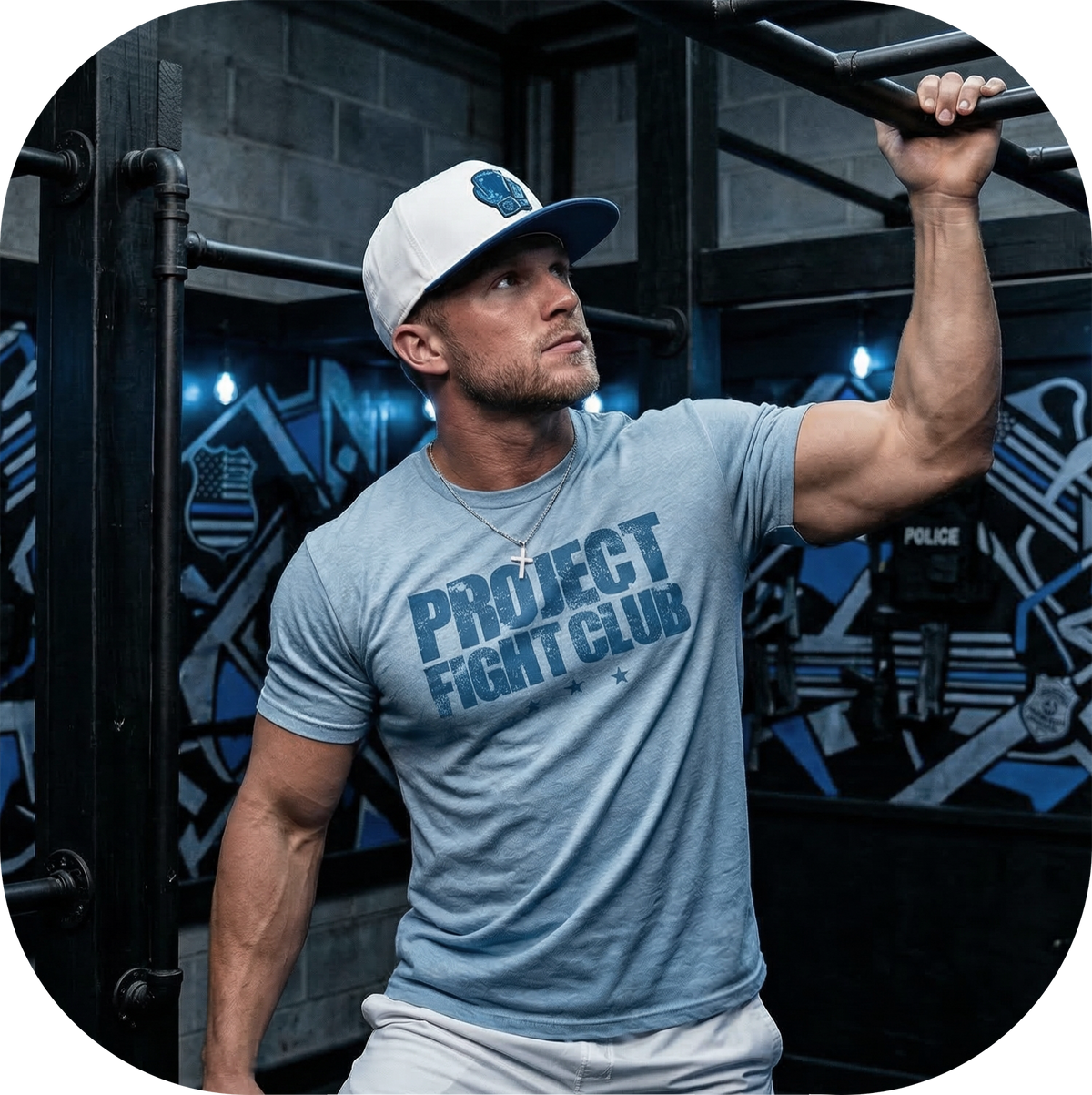 MENS ICE BLUE T-SHIRT - SUPPORT POLICE
