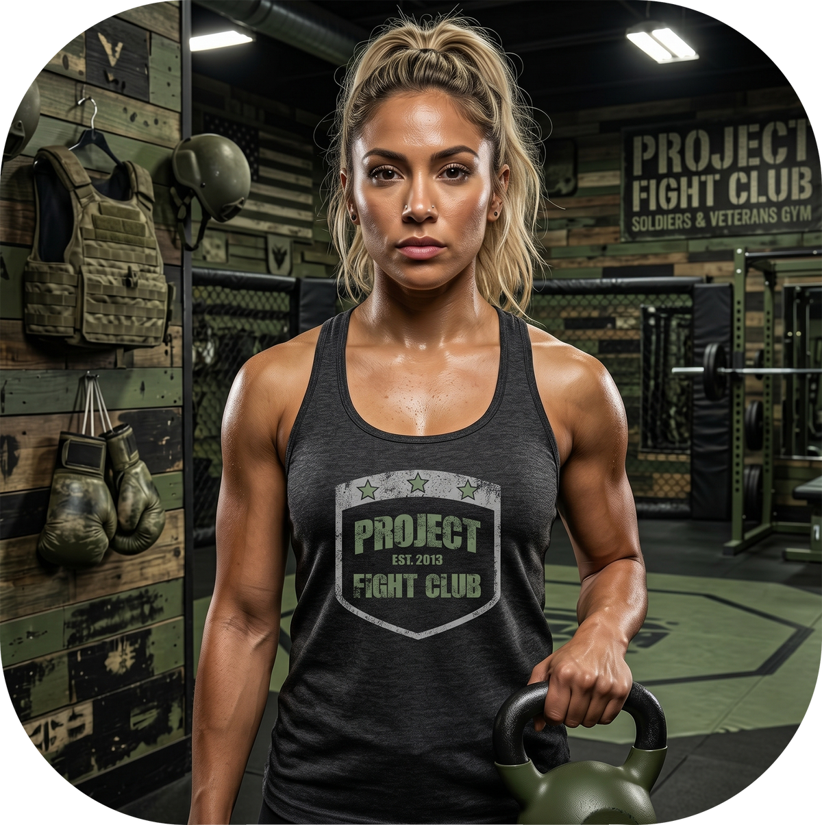 WOMENS DARK GREY RACERBACK TANK 2 - HONOR SOLDIERS & VETERANS