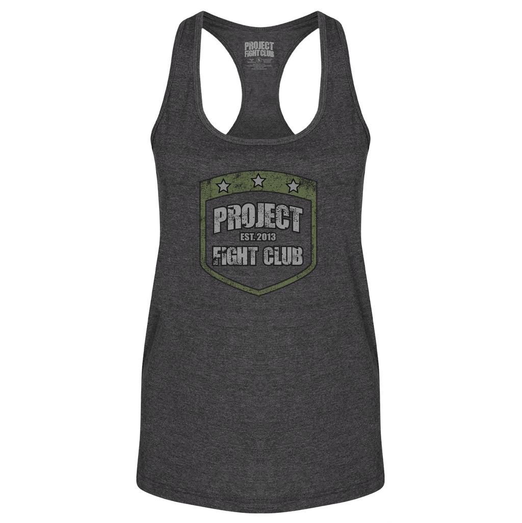 WOMENS DARK GREY RACERBACK TANK - HONOR SOLDIERS & VETERANS