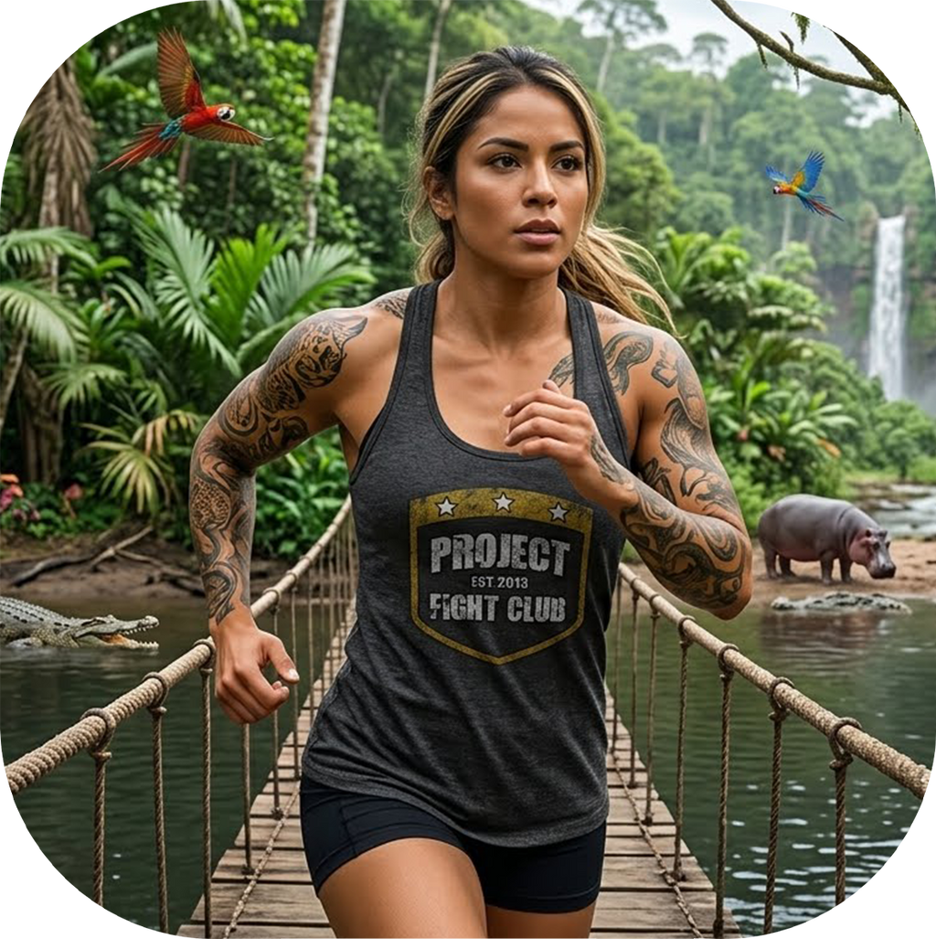 WOMENS DARK GREY RACERBACK TANK - PROTECT ANIMALS & WILDLIFE