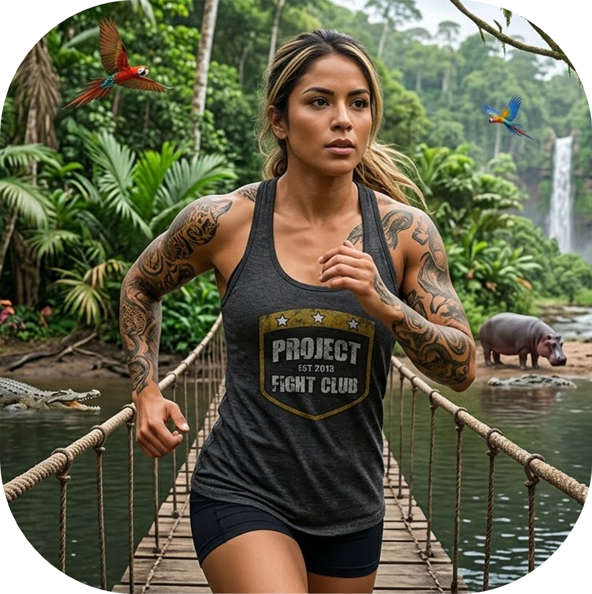 WOMENS DARK GREY RACERBACK TANK - PROTECT ANIMALS & WILDLIFE
