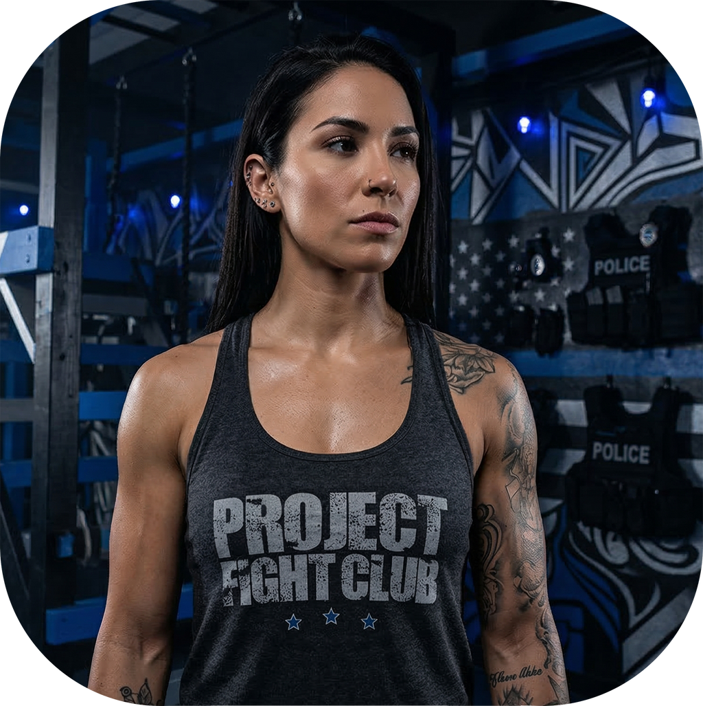 WOMENS DARK GREY RACERBACK TANK - SUPPORT POLICE