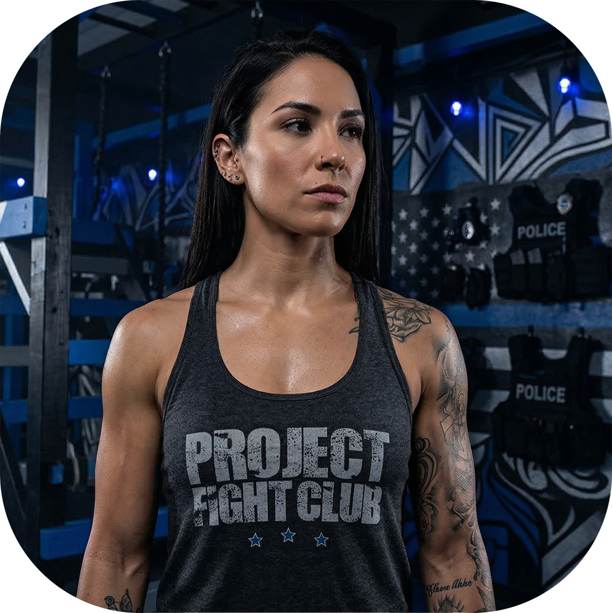 WOMENS DARK GREY RACERBACK TANK - SUPPORT POLICE