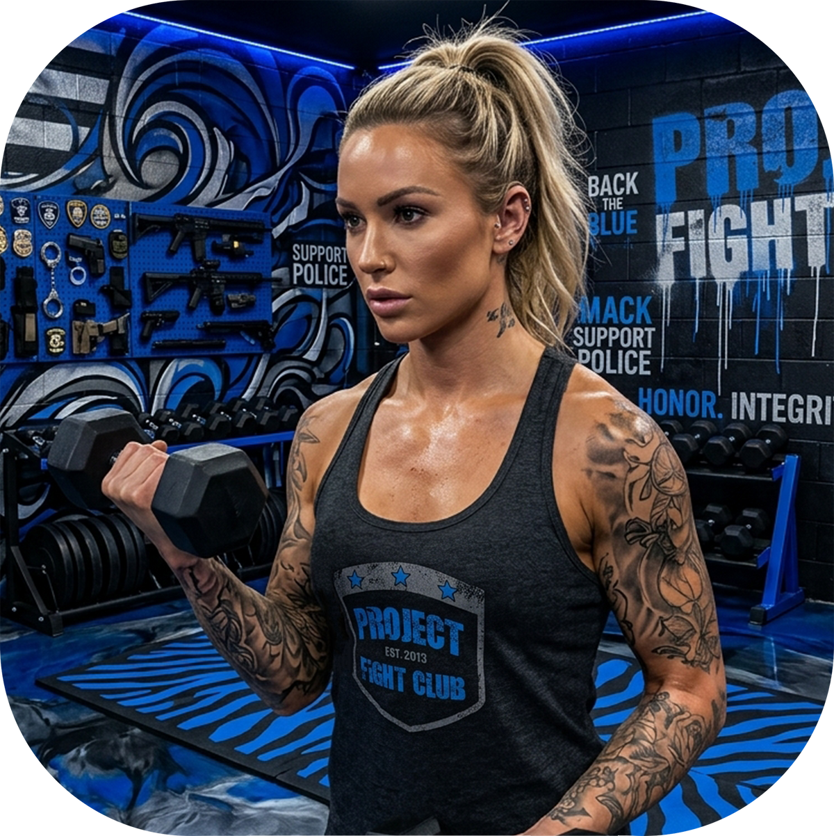WOMENS DARK GREY RACERBACK TANK #2 - SUPPORT POLICE