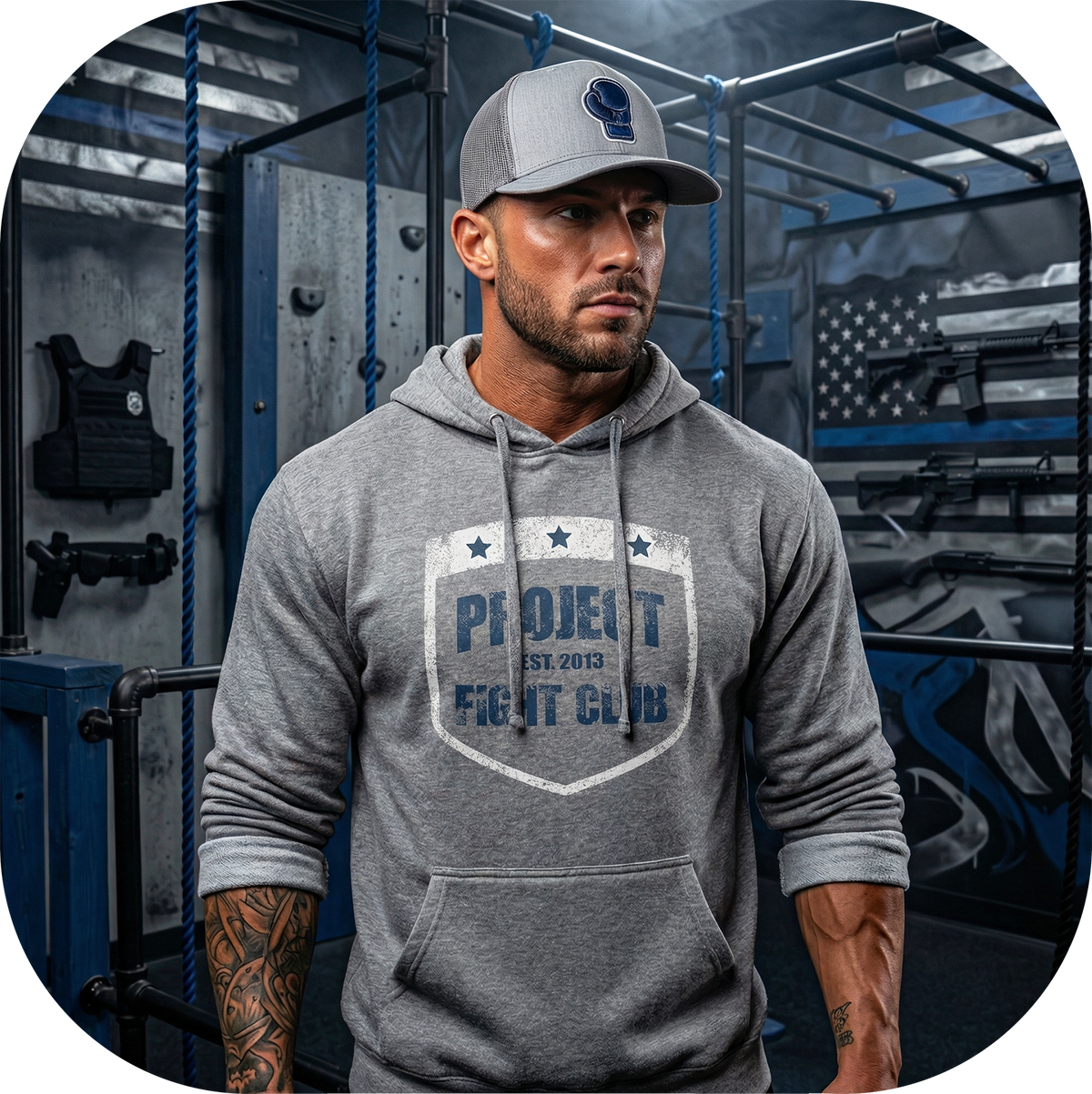 GUNMETAL MIDWEIGHT HOODIE - SUPPORT POLICE
