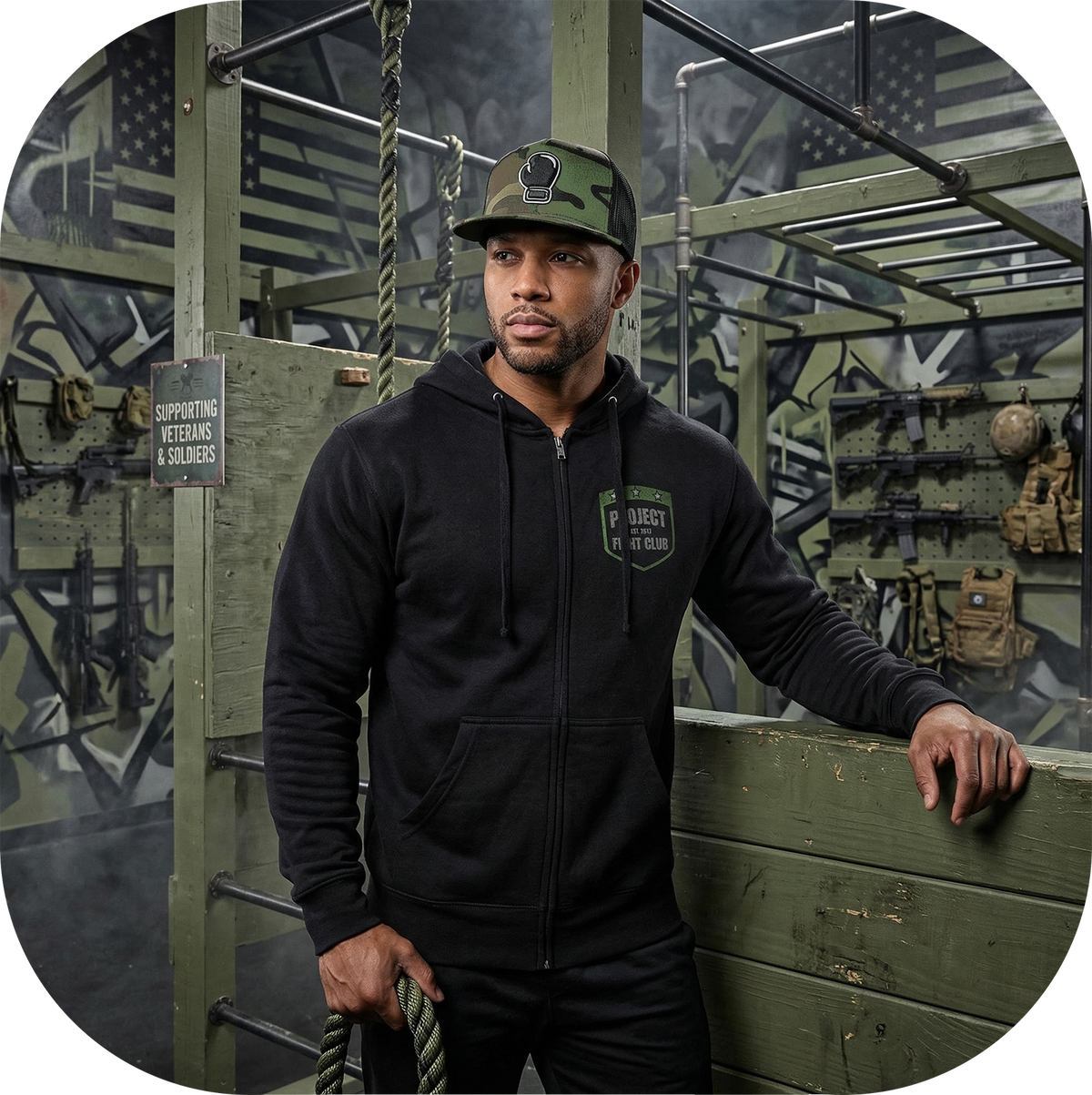 BLACK MIDWEIGHT ZIP HOODIE - HONOR SOLDIERS & VETERANS