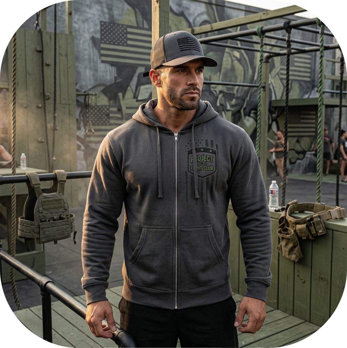 CHARCOAL MIDWEIGHT ZIP HOODIE - HONOR SOLDIERS & VETERANS