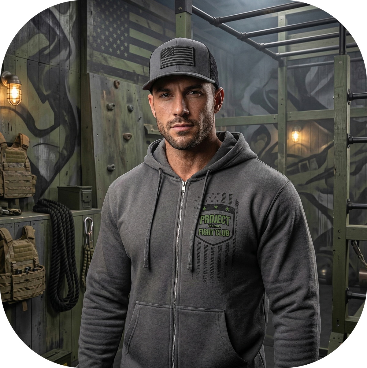 CHARCOAL MIDWEIGHT ZIP HOODIE - HONOR SOLDIERS & VETERANS
