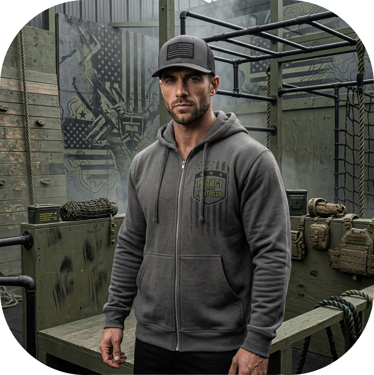CHARCOAL MIDWEIGHT ZIP HOODIE - HONOR SOLDIERS & VETERANS