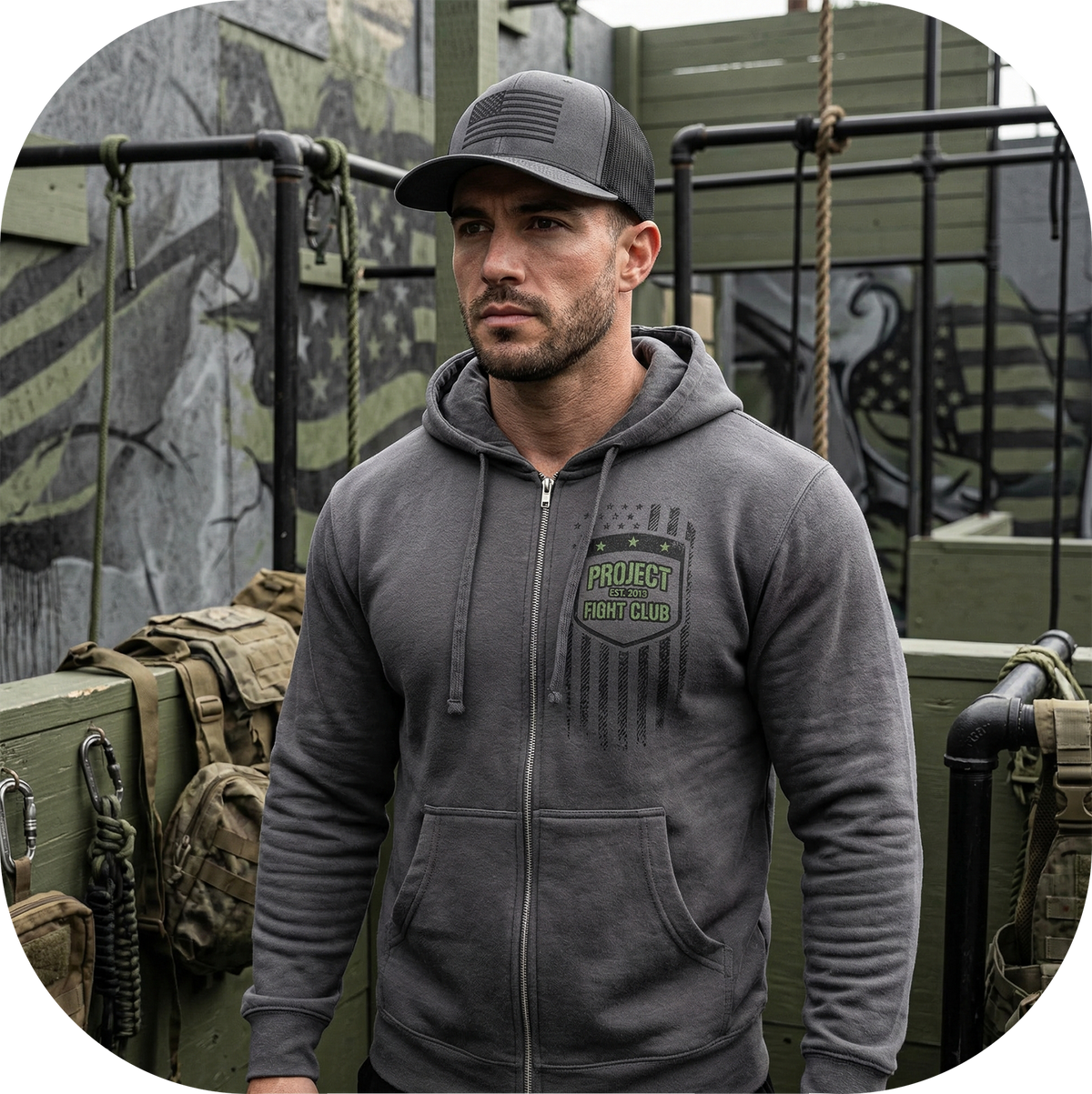 CHARCOAL MIDWEIGHT ZIP HOODIE - HONOR SOLDIERS & VETERANS