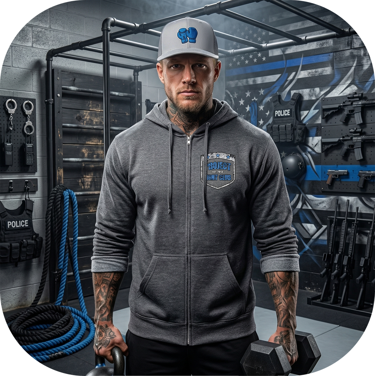 GUNMETAL MIDWEIGHT ZIP HOODIE #2 - SUPPORT POLICE