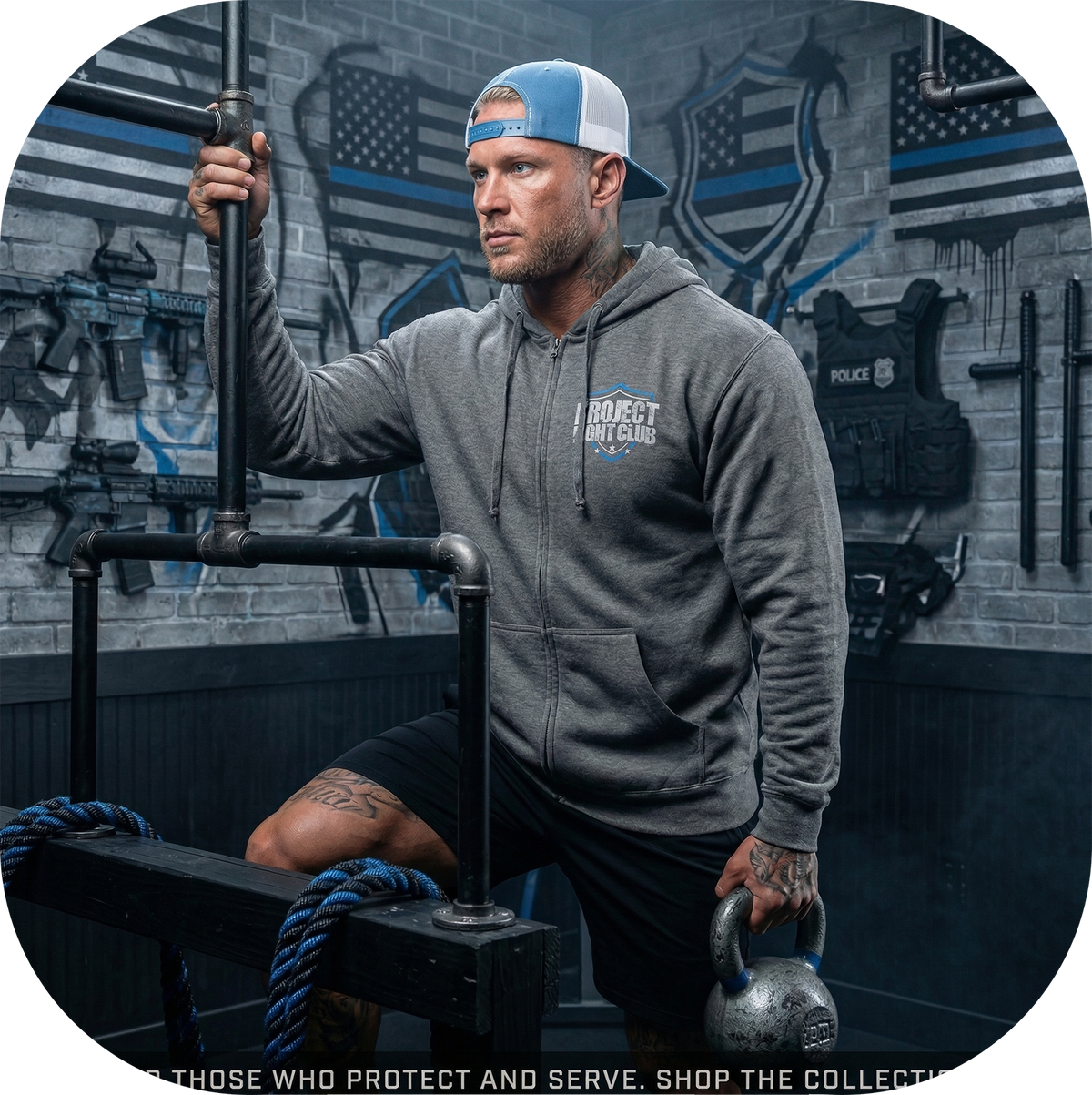 GUNMETAL MIDWEIGHT ZIP HOODIE - SUPPORT POLICE